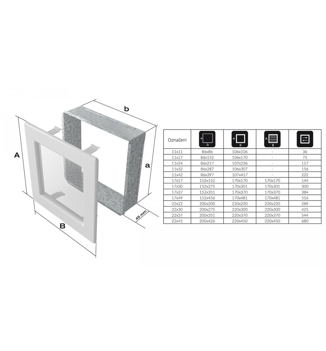 Kratki krbová mřížka 17x49 nerez s žaluzií