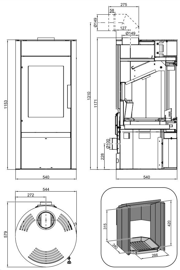 HAAS+SOHN ANTIC Krbová kamna, antracit šedá / černá