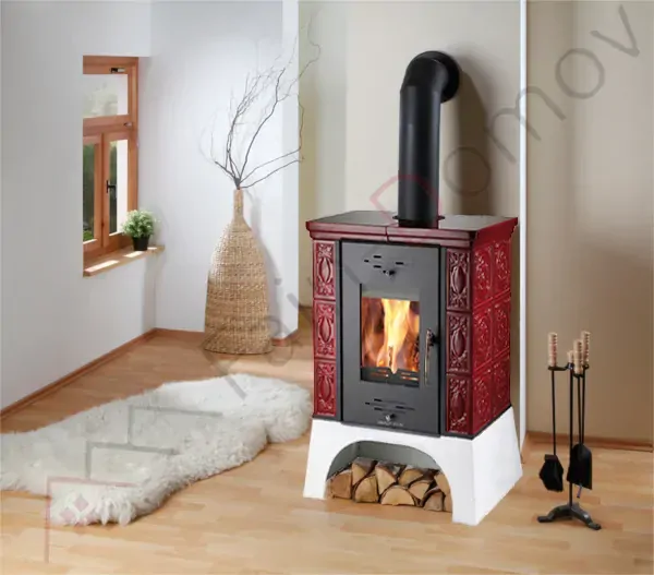 HAAS+SOHN Kachlová kamna EMPOLI, černá / bordeaux kachle