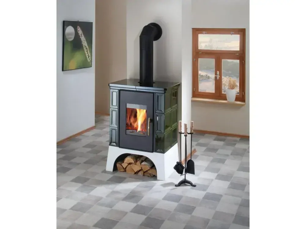 HAAS+SOHN Kachlová kamna EBOLI, černá / zelená kachle