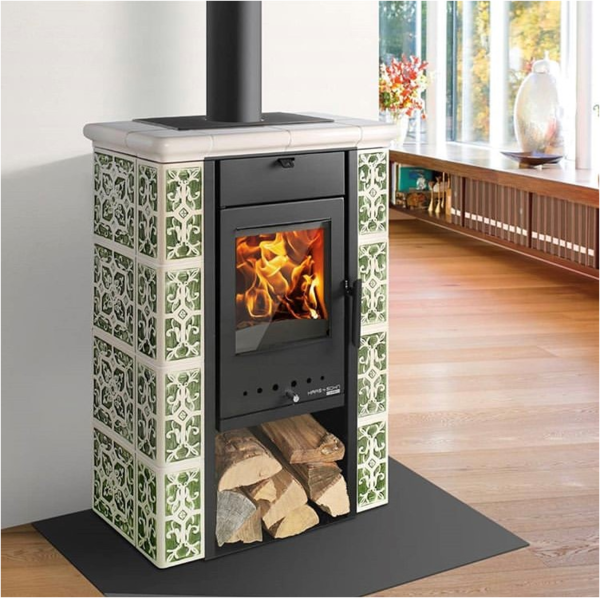 HAAS+SOHN Kachlová kamna ČIČMANY, černá, kachle slonová kost/oliva