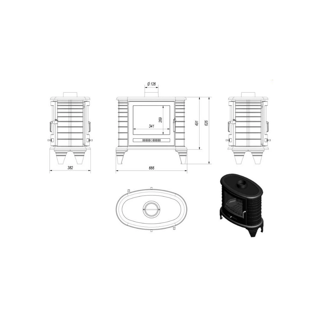 Kratki KOZA K8 T kamna 9kW, průhledová, pr. 130 mm