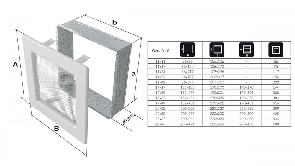 Kratki  krbová mřížka  11x17 nerez