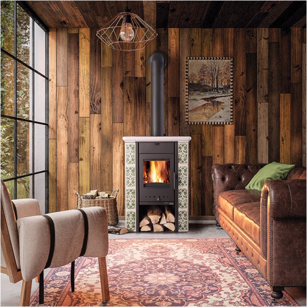 HAAS+SOHN Kachlová kamna ČIČMANY, černá, kachle slonová kost/oliva