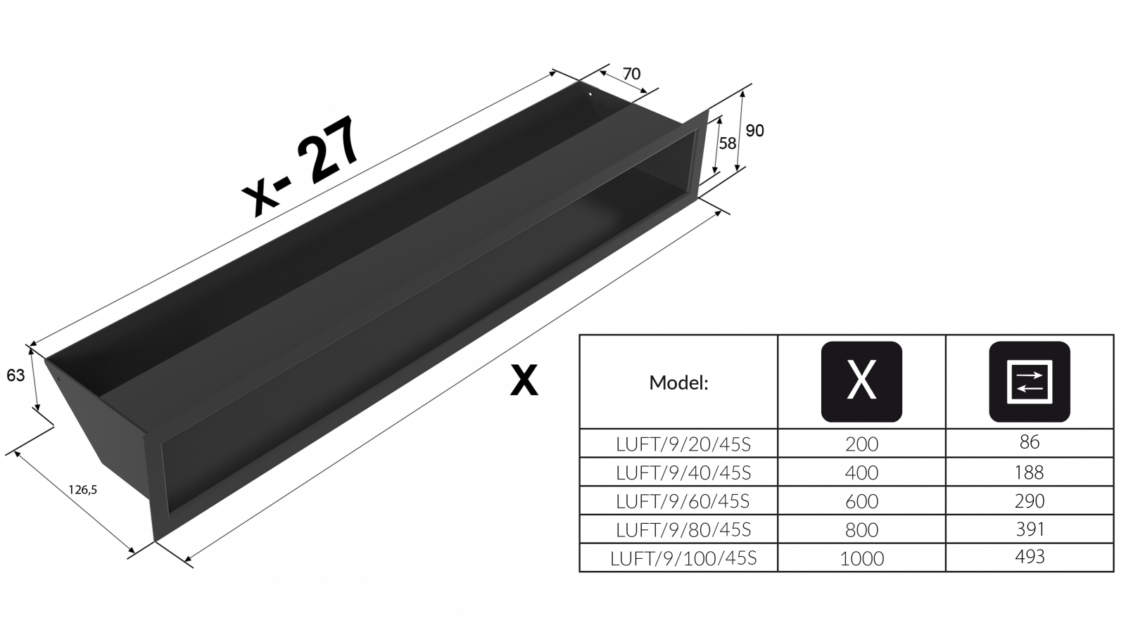 Kratki mřížka LUFT 45S 9x100 cm bílá