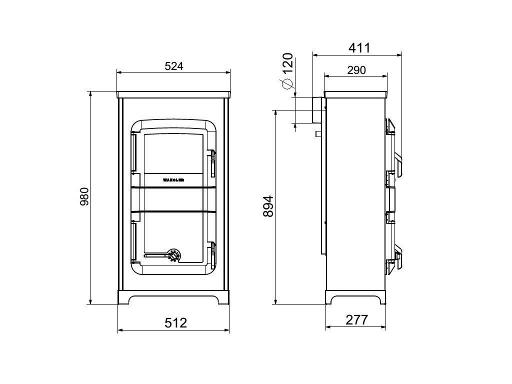 Wamsler KAMINO RH 8 AUTOMATIC černé, speckstein, zadní vývod krbová kamna