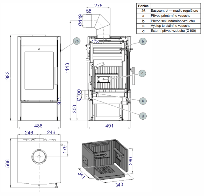 HAAS+SOHN ALMO II krbová kamna s výměníkem, černá