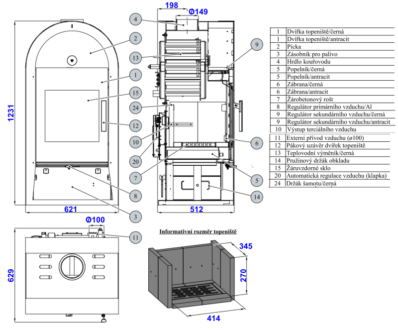 HAAS+SOHN NIVALA krbová kamna s výměníkem, antracit