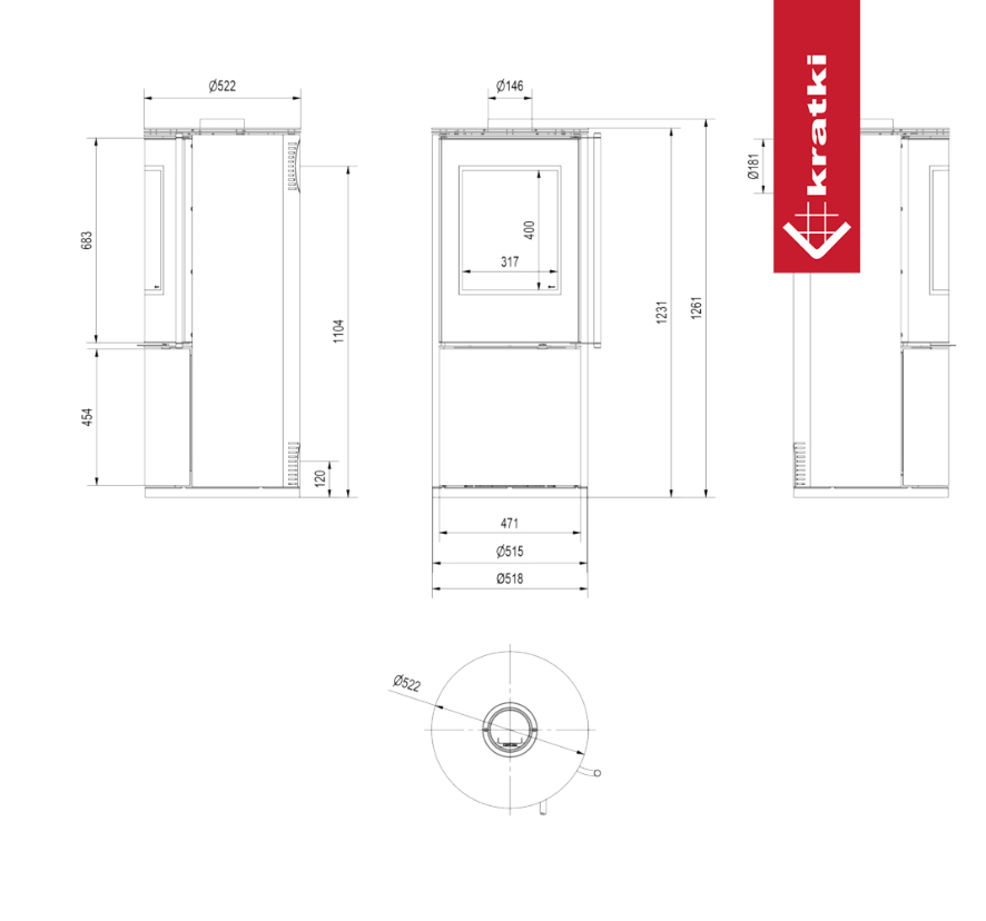 KRATKI SVEN Ø 150 7 kW Ocelová kamna černá Thermotec