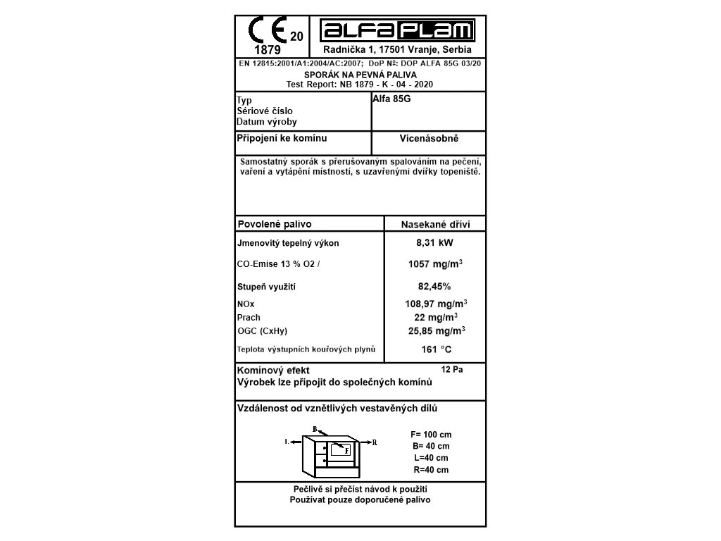 ALFA PLAM, sporák ALFA 85G ECO, 8,31 kW, levý, bílý