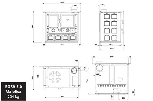 NORDICA Rosa 5.0 Maiolica sporák na tuhá paliva pravý, bílý