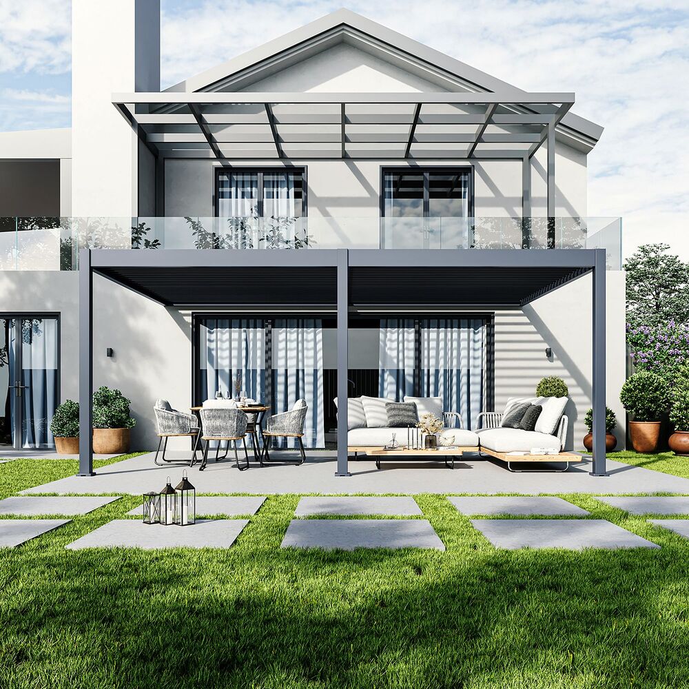 Bioklimatická pergola INTRO DUO 6x4 m, hliník - do stěny