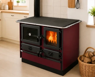 MBS MAGNUM II 4D sporák na tuhá paliva, 7,8kW, levý, bordó